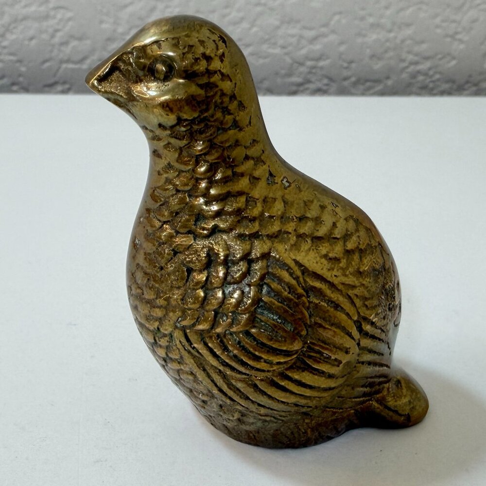 Vintage Small Brass Quail Bird Figurine Paperweight Decor Cottagecore 3"H MCM